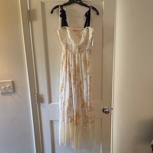 Free People White Dress with Yellow Floral Accents
